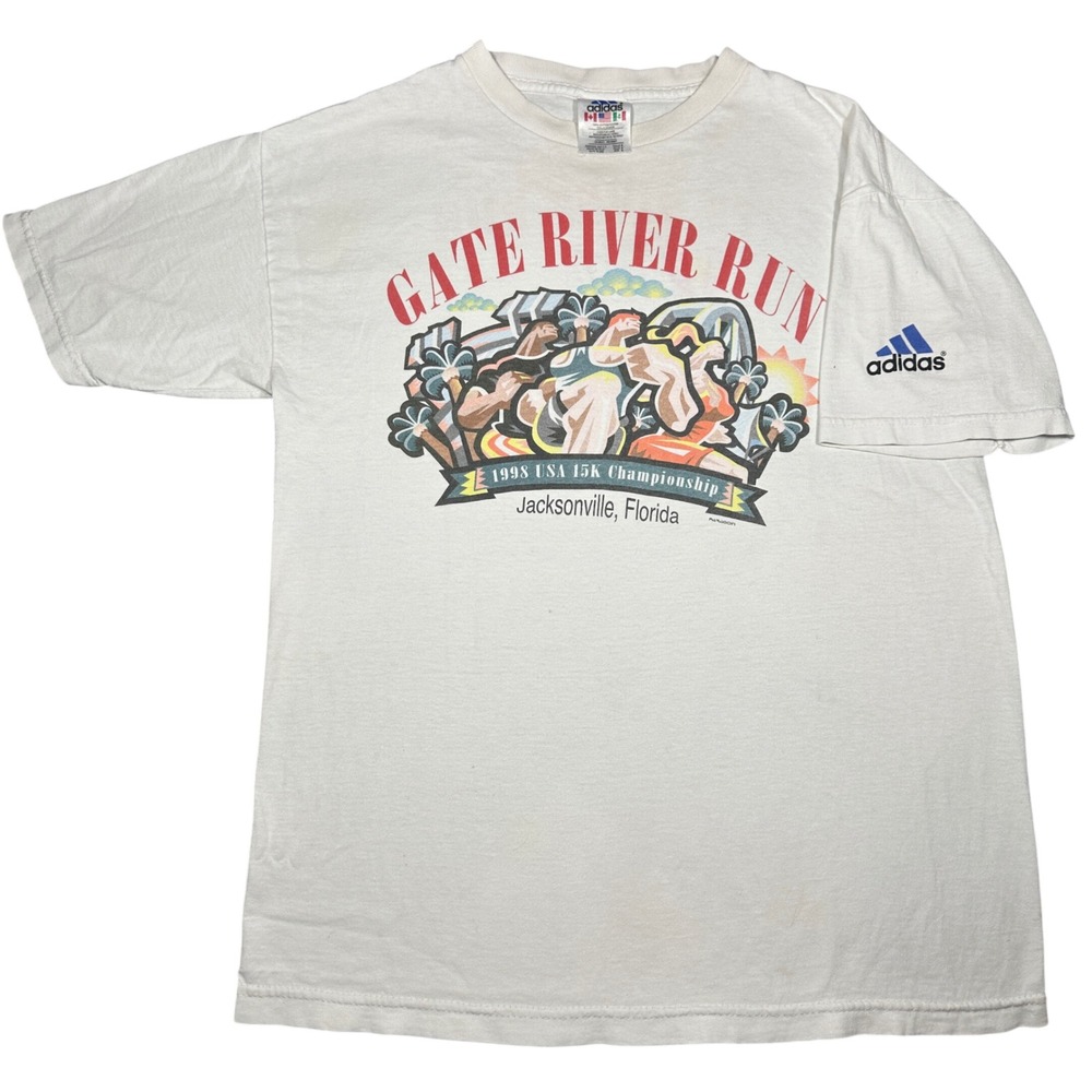 Vintage 1998 Adidas Gate River Run 15k Championship T-Shirt Mens Small White USA